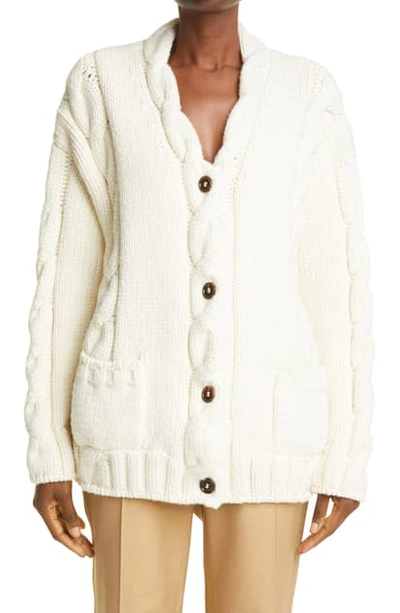 Shop Dolce & Gabbana Cable Oversize Wool Blend Cardigan In W0001 Bianco Naturale