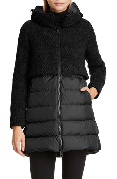 Shop Herno High/low Knit & Quilted Down Puffer Jacket In Black