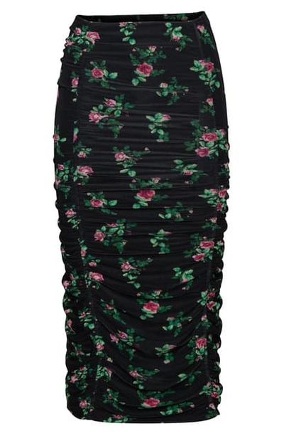 Shop Afrm Venice Ruched Skirt In Noir Fleur