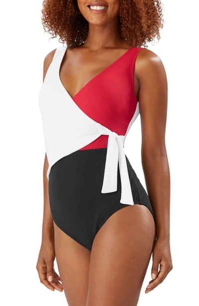 Shop Tommy Bahama Colorblock Scoop Back One-piece Swimsuit In Resort Red