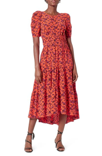 Shop Joie Nadeen Floral Tiered Midi Dress In Bright Cherry
