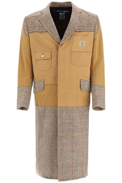 Shop Junya Watanabe Patchwork Coat In Brown X Beige (brown)