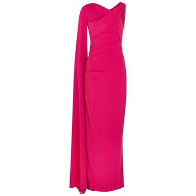 Shop Talbot Runhof Rosedale Fuchsia Cape-effect Gown In Red