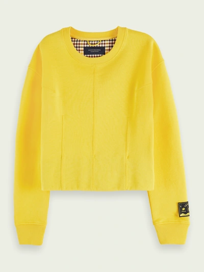 Shop Scotch & Soda Cotton-blend Long Sleeve Darted Sweatshirt In Yellow