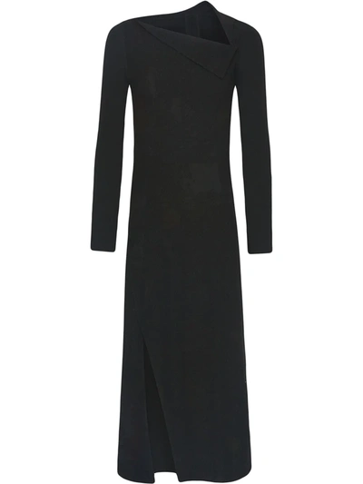 Shop Oscar De La Renta Asymmetrical Neck Midi Dress In Black
