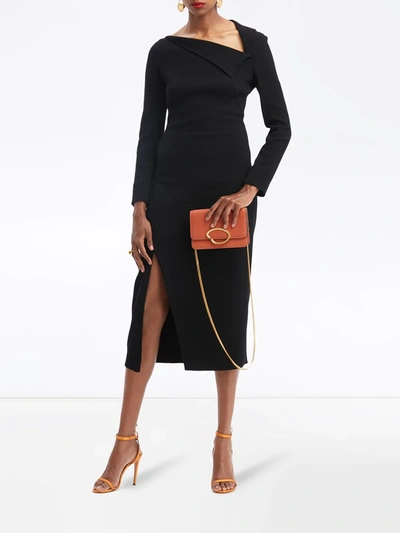 Shop Oscar De La Renta Asymmetrical Neck Midi Dress In Black