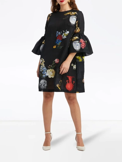 Shop Oscar De La Renta Bouquet Pattern Mini Dress In Black