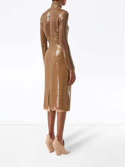 Shop Burberry Sequinned Mesh Dress In Gold