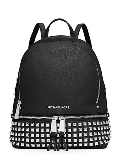 Shop Michael Michael Kors Small Studded Leather Backpack In Pearl Grey