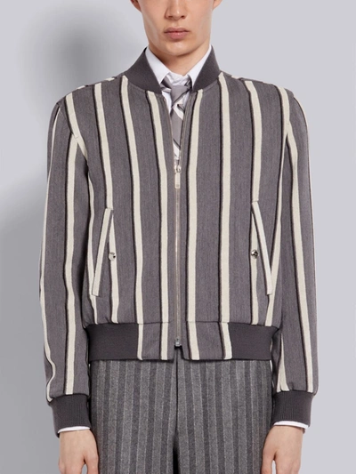 Shop Thom Browne Medium Grey Bold Rep Stripe Wool Cotton Suiting Blouson Jacket