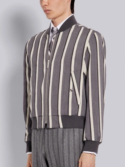 Shop Thom Browne Medium Grey Bold Rep Stripe Wool Cotton Suiting Blouson Jacket