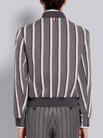 Shop Thom Browne Medium Grey Bold Rep Stripe Wool Cotton Suiting Blouson Jacket