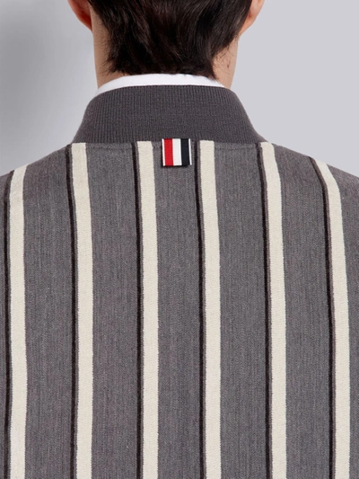 Shop Thom Browne Medium Grey Bold Rep Stripe Wool Cotton Suiting Blouson Jacket