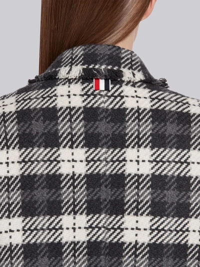 Shop Thom Browne Medium Grey Cashmere Tartan Check Tweed Frayed Unconstructed Low Slung Jacket