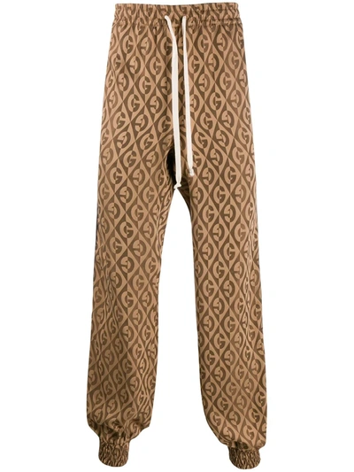 Shop Gucci Diamond Checkered G Track Trousers In Brown