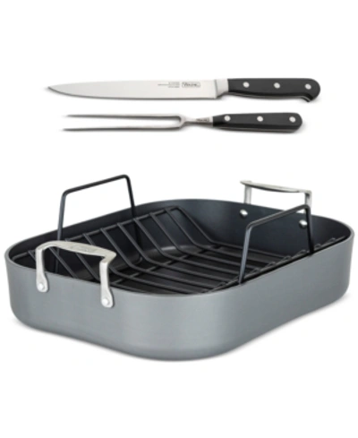 Viking Hard Anodized Aluminum Nonstick Roaster With Rack & Bonus Carving Set In Charcoal