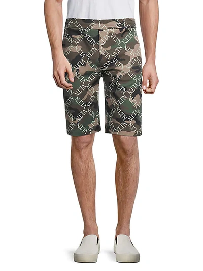 Shop Valentino Camo & Logo-print Jersey Shorts