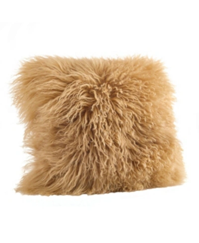 Shop Saro Lifestyle Mongolian Wool Lamb Fur Decorative Pillow, 20" X 20" In Topaz