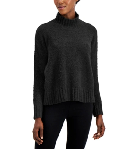 Shop Eileen Fisher Organic Ribbed Turtleneck Box Top In Black