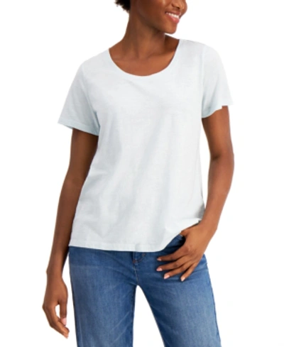 Shop Eileen Fisher Scoop-neck Organic Cotton T-shirt In Clwtr