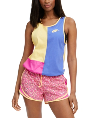 Shop Nike Women's Icon Clash Cotton Colorblocked Tank Top In Gold/pink/sapphire