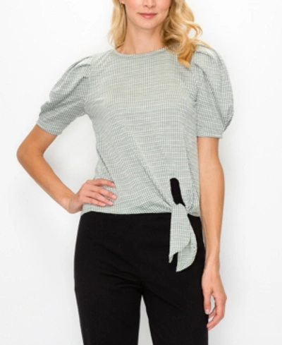 Shop Coin 1804 Women's Jacquard Knit Front Tie Pleat Top In Sage Ivory