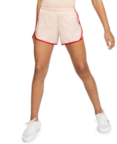 Shop Nike Big Girls Dri-fit Dry Tempo Running Shorts In Washed Coral/white