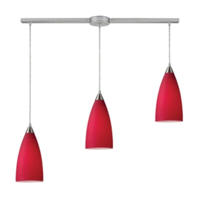 Elk Lighting Vesta 3-light Linear Pendant Red In Satin Nickel In Silver
