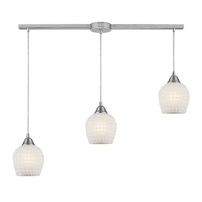 Elk Lighting Fusion 3-light Linear Pendant White In Satin Nickel In Silver