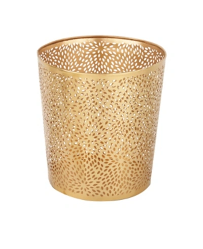 Shop Cosmoliving Small, Round, Glam Style Metallic Pierced Metal Waste Basket With Chrysanthemum Pattern In Gold-tone