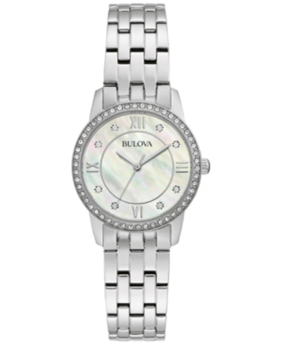 Shop Bulova Women's Crystals Stainless Steel Bracelet Watch 27mm Box Set In Silver-tone