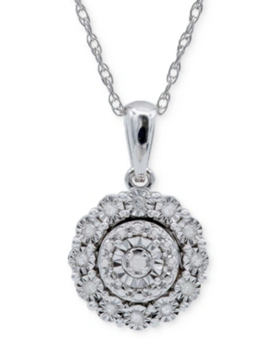 Shop Macy's Diamond Halo Cluster 18" Pendant Necklace (1/10 Ct. T.w.) In Sterling Silver