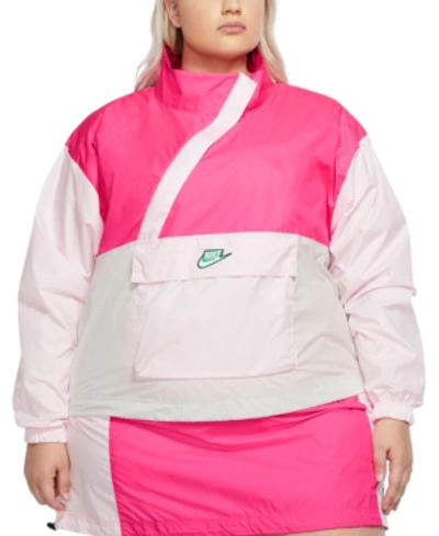 Shop Nike Plus Size Zipper Anorak Jacket In Hyper Pink/light Bone/pink Foam