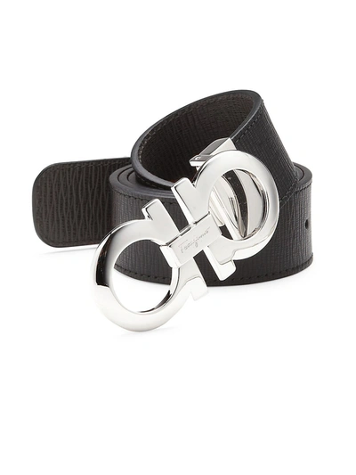 Shop Ferragamo Men's Adjustable & Reversible Gancini Buckle Belt In Nero
