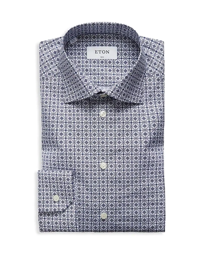 Shop Eton Men's Slim-fit Printed Cotton Poplin Dress Shirt In Blue