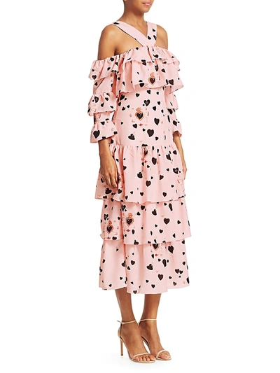 Shop Borgo De Nor Women's Sandra Heart Polka Dot Halter Tiered A-line Dress In Hearts Blush