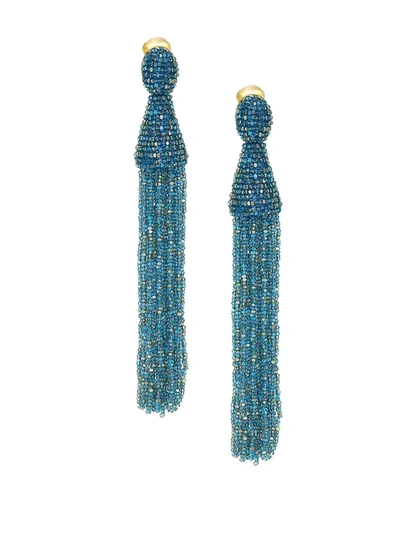 Shop Oscar De La Renta Women's Long Beaded Tassel Clip-on Earrings In Blue