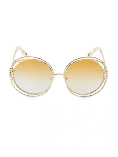 Shop Chloé Carlina Chain 58mm Round Sunglasses In Gold
