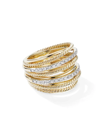 Shop David Yurman Crossover 18k Gold & Pavé Diamond Wide Ring