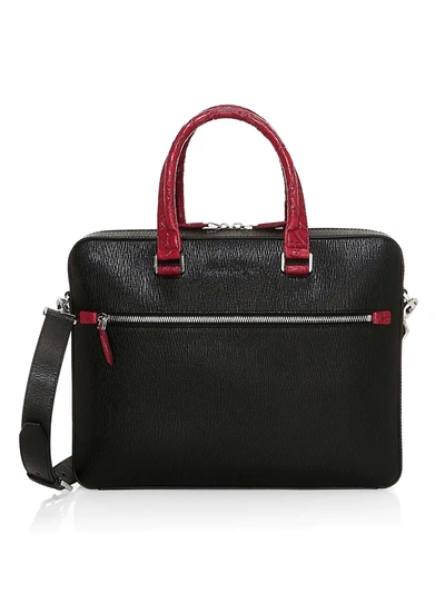 Shop Ferragamo Men's Revival 3.0 Leather & Crocodile Briefcase In Red Black