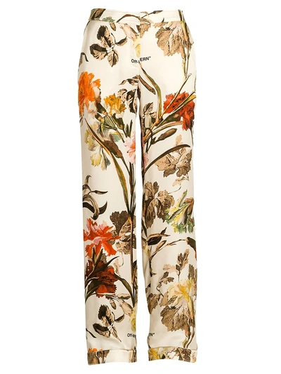 Shop Off-white Floral Pajama Pants In Off White