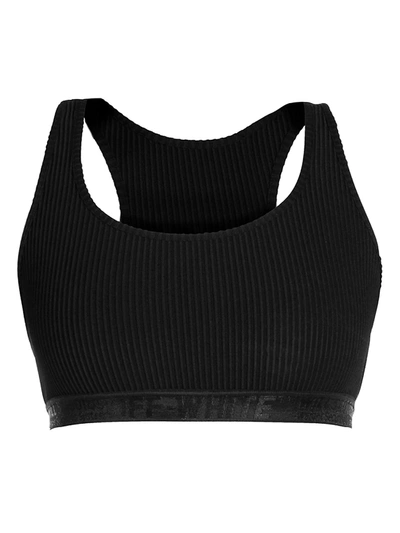 Shop Off-white Women's Ribbed Logo Bra Top In Black