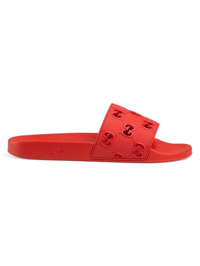 Shop Gucci Men's Rubber Gg Slide Sandal In Hibiscus Red