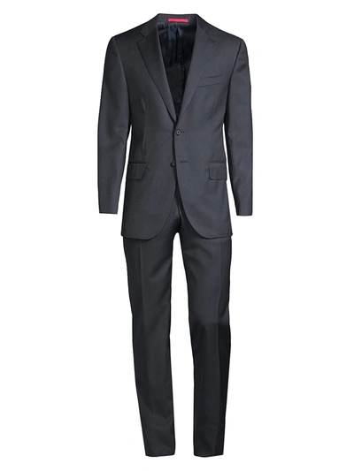 Shop Isaia Men's Regular-fit Wool Herringbone Suit In Navy