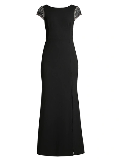 Shop Aidan Mattox Women's Embellished Sleeve & Back Trumpet Gown In Black