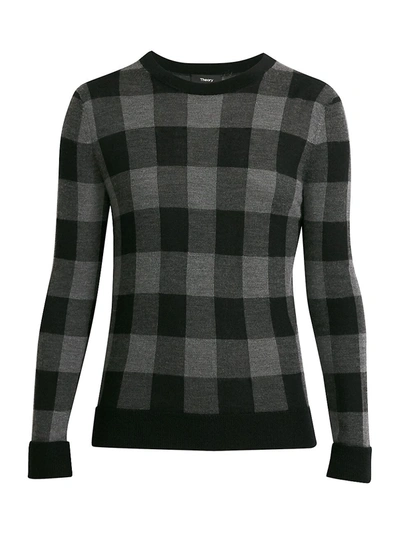 Shop Theory Women's Buffalo Check Crewneck Sweater In Charcoal Multi