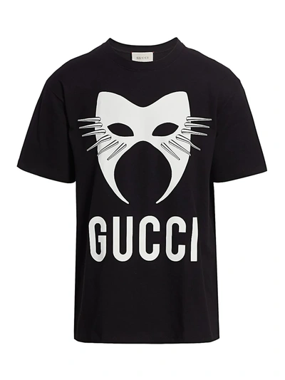 Shop Gucci Men's Manifesto Oversize Cotton Tee In Black White Silver