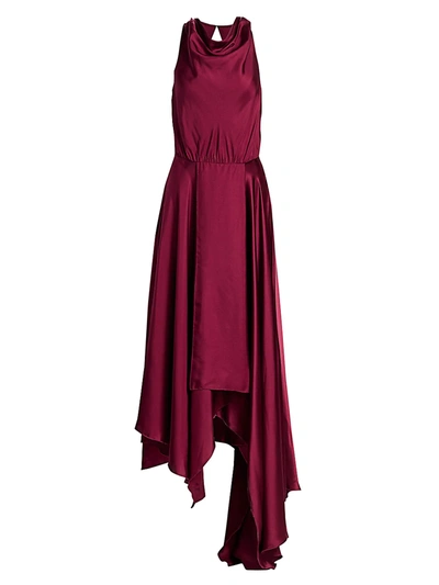 Shop Amur Women's Nikita Draped Asymmetric Silk Dress In Burgundy