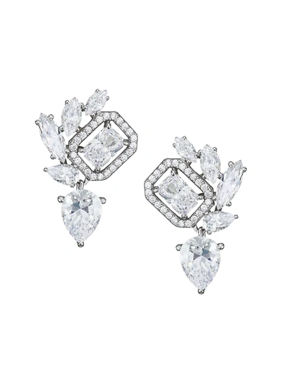 Shop Adriana Orsini Women's Rhodium-plated Sterling Silver Cubic Zirconia Cluster Earrings