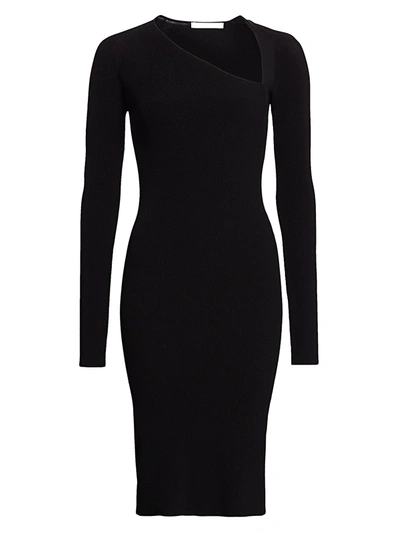 Shop Helmut Lang Asymmetric-neckline Knit Dress In Black